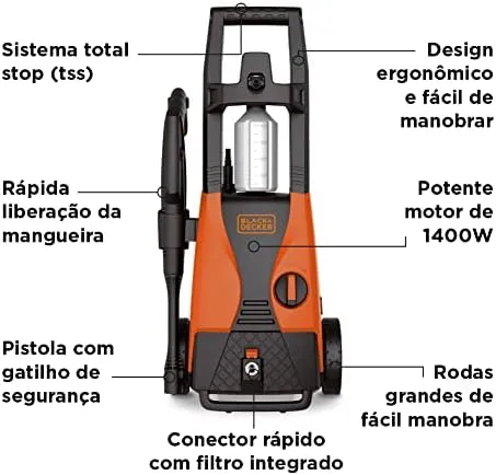 Black Decker Lavadora de Alta Pressão, Elétrica, com Mangueira, Função Auto Aspirante, Modelo PW1450TDL, 127V - Imagem 2 - Lavadora de Pressão