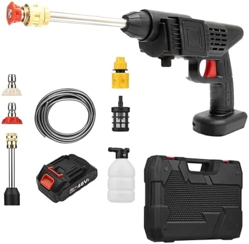Lavadora Alta Pressão Lava Jato Portátil Sem Fio Recarregável Bivolt 127V 220V Limpeza Casa Apartamento Lavagem Carro Moto Split Preta Com Matela - Imagem 1 - Lavadora de Pressão