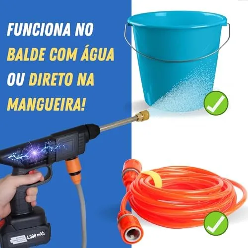Lavadora Alta Pressão Lava Jato Portátil Sem Fio Recarregável Bivolt 127V 220V Limpeza Casa Apartamento Lavagem Carro Moto Split Preta Com Matela - Imagem 3 - Lavadora de Pressão