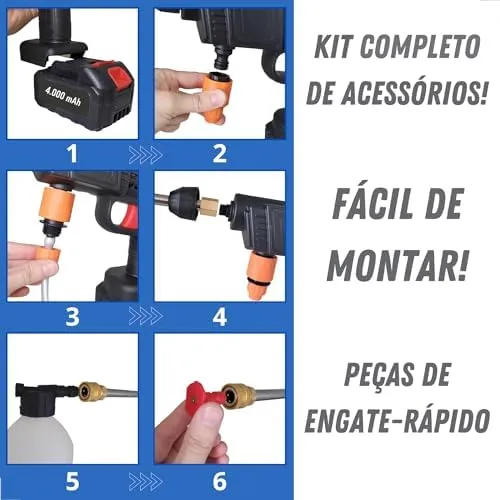Lavadora Alta Pressão Lava Jato Portátil Sem Fio Recarregável Bivolt 127V 220V Limpeza Casa Apartamento Lavagem Carro Moto Split Preta Com Matela - Imagem 6 - Lavadora de Pressão